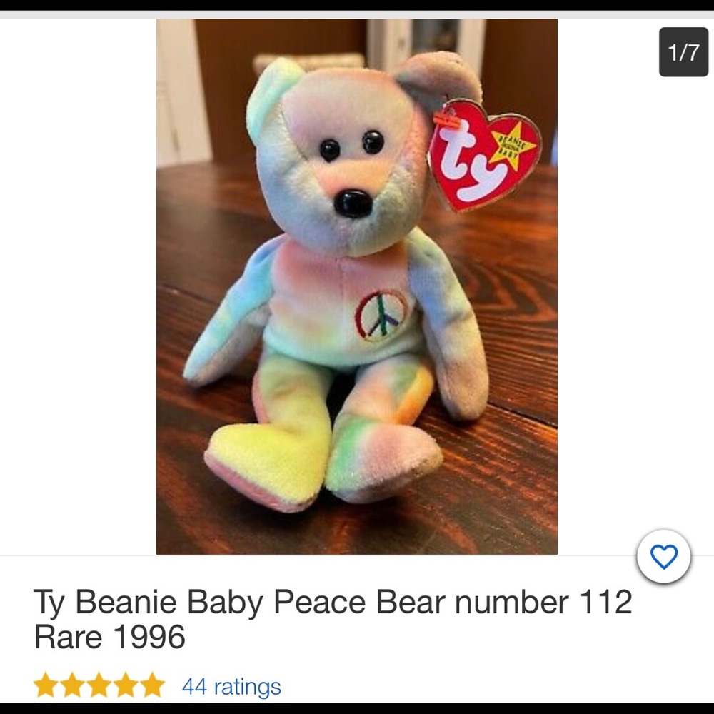 Ty Beanie Baby Peace Bear number 112 Rare 1996